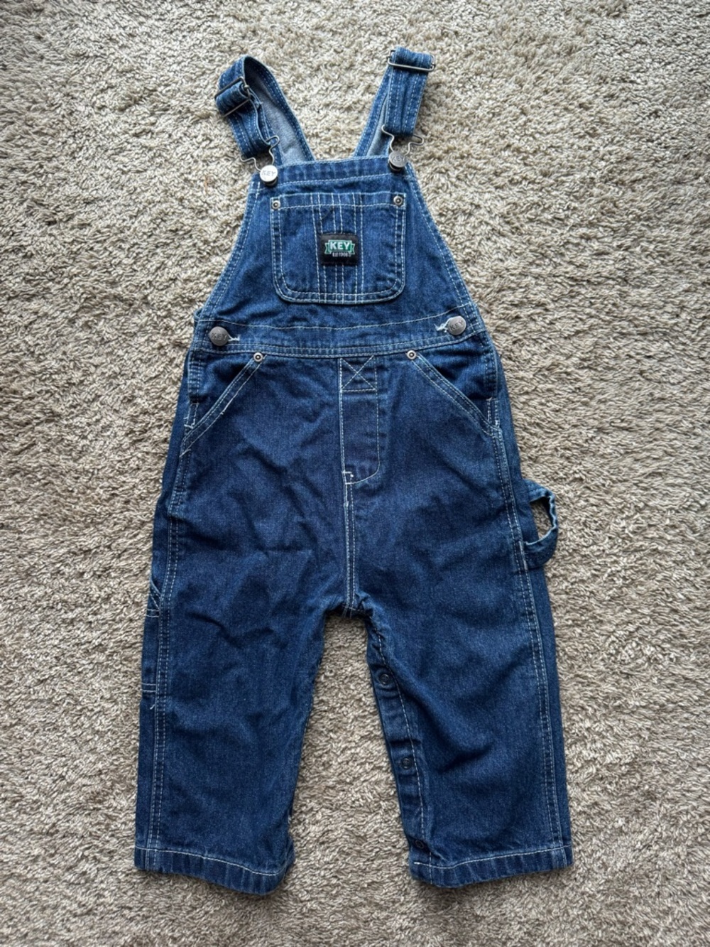 24M KEY Denim Overalls Toddler Carpenter Bib Adjustable Straps Blue
